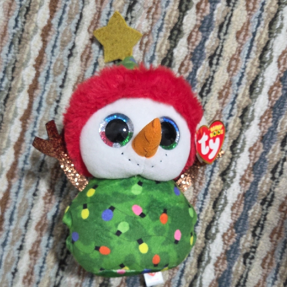 Ty Plush Owl with Red Head and Green Outfit